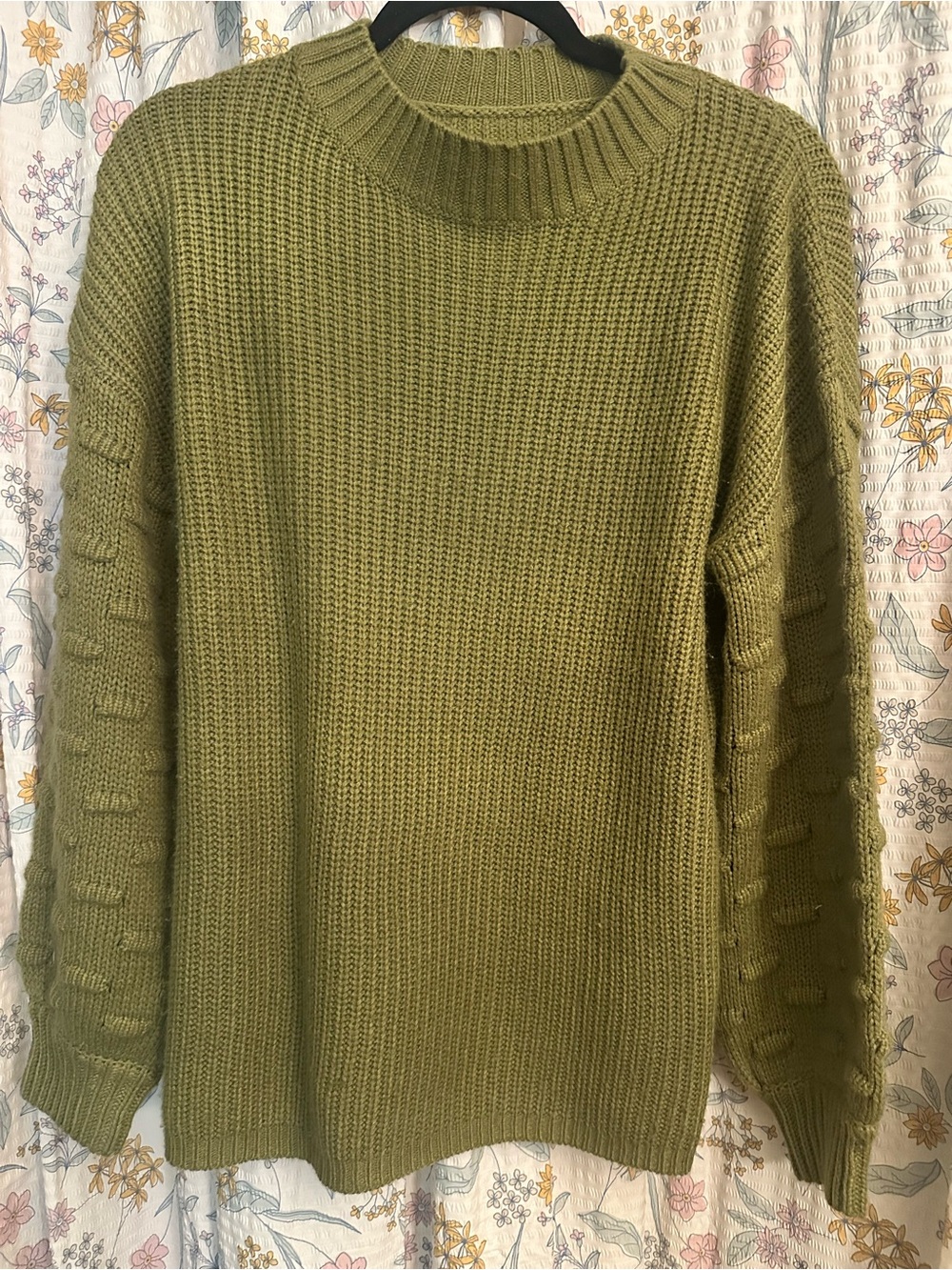 Women's Olive Crewneck Textured Knit Sweater